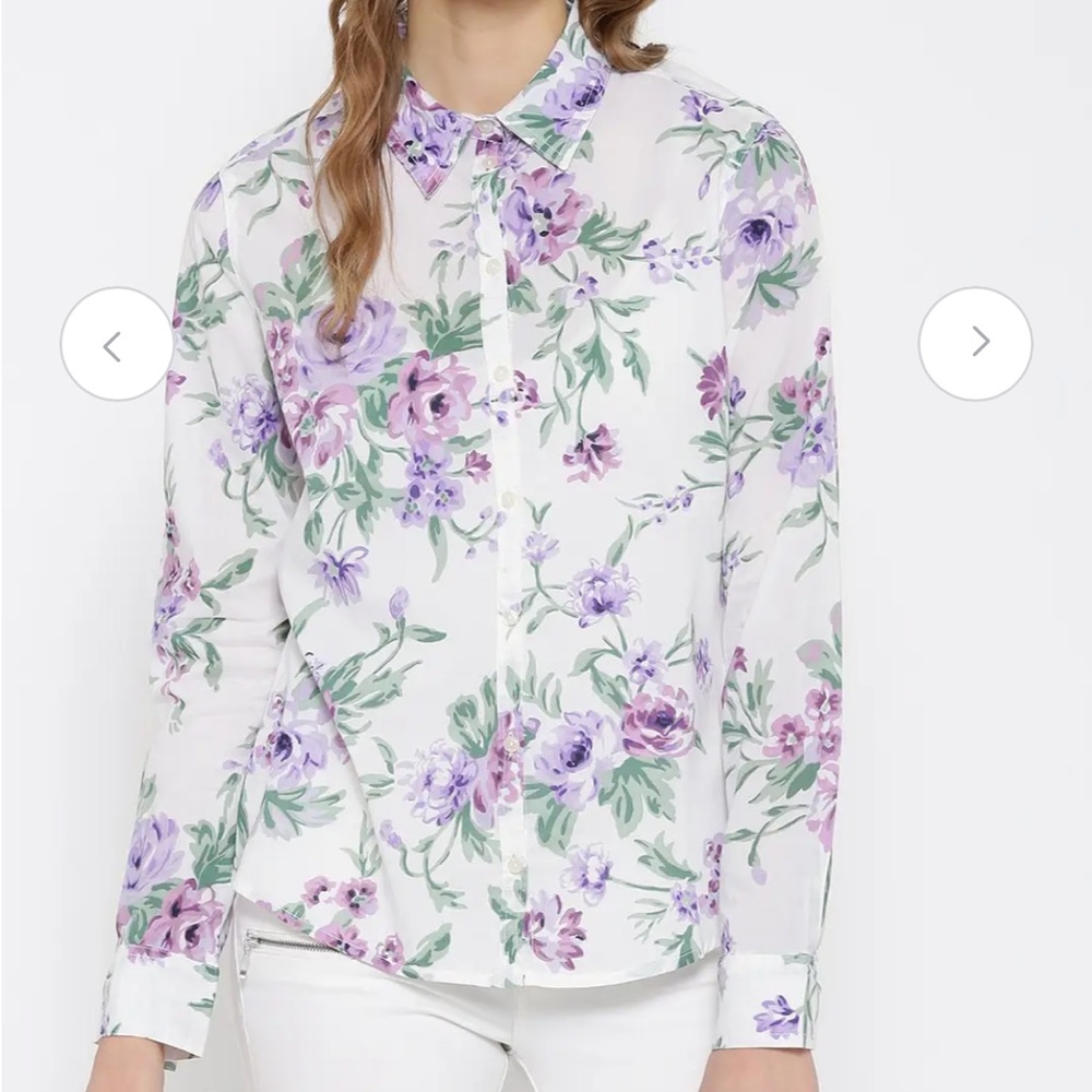 Benetton 100% Cotton Floral Long Sleeve Button-Down Shirt.